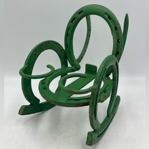 Equestrian Art: Horse Shoe Sculpture - Rustic Metal Rocking Chair Plant Stand
